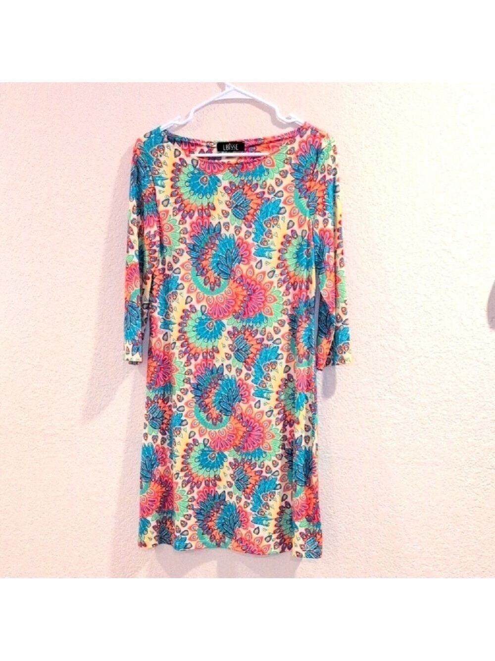 LBISSE Dress,3/4 Sleeves, Size Small,Made In Turkey, Floral And Colorful.